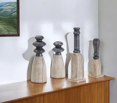 Hivvago Set Of Four Natural And Black Resin And Stone Powder Ornate Tabletop In Neutral