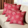 Hivvago Set Of Four Red 18" Christmas Snowflakes Throw Pillow Covers In Red