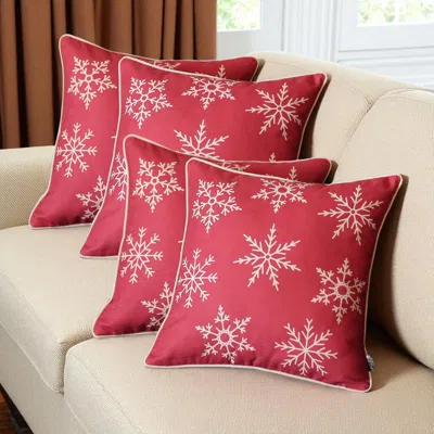 Hivvago Set Of Four Red 18" Christmas Snowflakes Throw Pillow Covers