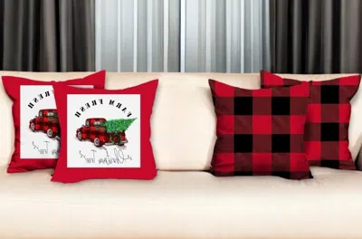 Hivvago Set Of Four Red And Black Christmas Christmas Tree Throw Pillow Cover