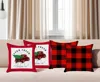 Hivvago Set Of Four Red Black And White Farm Fresh Christmas Tree Holiday Red Truck Plaid Fabric Throw Pillo In Red