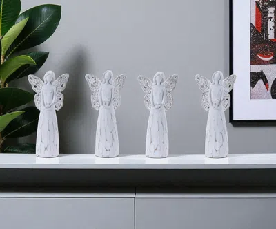 Hivvago Set Of Four White And Beige Polyresin Angel Figurine