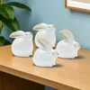 Hivvago Set Of Four White And Brown Terracotta Rabbit Figurines In White