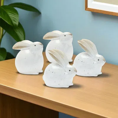 Hivvago Set Of Four White And Brown Terracotta Rabbit Figurines