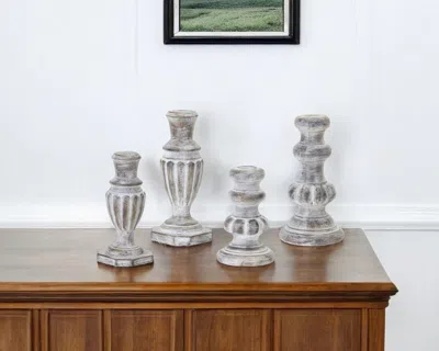 Hivvago Set Of Four White Washed Resin Tabletop Candle Sticks In Silver