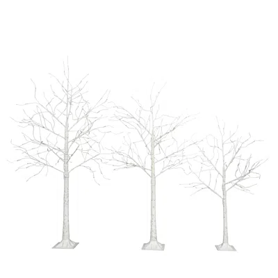 Hivvago Set Of Lighted Birch Tree, 4ft 48 Led/5ft 72 Led/6ft 96 Led Artificial Tree With Warm White Lights