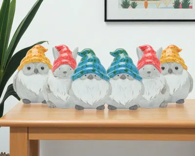 Hivvago Set Of Six Gray Terracotta Wildlife Gnomes In Multi