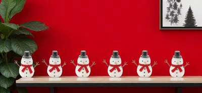 Hivvago Set Of Six White And Red Fabric Christmas Snowman Figurine In Multi