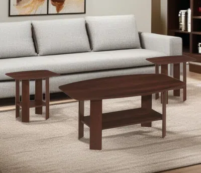 Hivvago Set Of Three 36" Dark Brown Coffee Table With Shelf