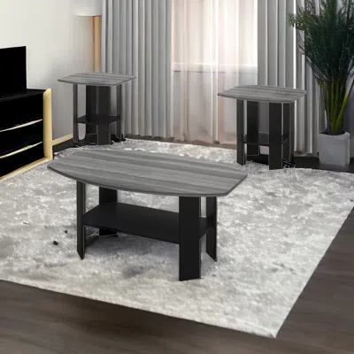 Hivvago Set Of Three 36" Gray And Black Wood Coffee Table With Shelf