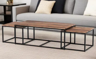 Hivvago Set Of Three 47" Natural And Black Solid Wood And Iron Coffee Table In Brown