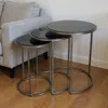 Hivvago Set Of Three Black And Gray Marble And Iron Round Frame Nested Tables In Black