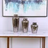 Hivvago Set Of Three Bronze And Silver Round Ceramic Table Vase In Gold