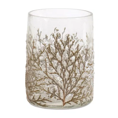 Hivvago Set Of Three Brown And Clear Botanical Leaf Glass Tabletop Votive Candle Holders