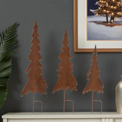 Hivvago Set Of Three Brown Iron Trees Christmas Christmas Trees Tabletop Sculpture