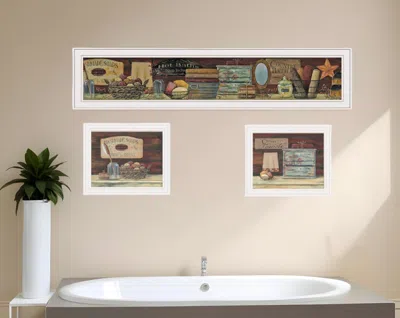 HIVVAGO SET OF THREE COUNTRY BATH WHITE FRAMED PRINT BATHROOM WALL ART