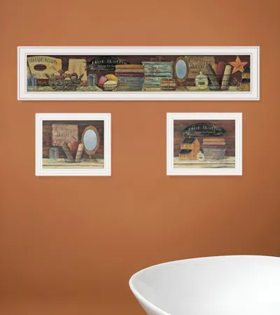 Hivvago Set Of Three Country Bath White Framed Print Bathroom Wall Art In Multi