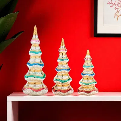 Hivvago Set Of Three Gold Red Green And Blue Glass Trees Tabletop Sculpture In Multi