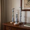 Hivvago Set Of Three Gray Distressed Wood Tabletop Pillar Candle Holders In Gray