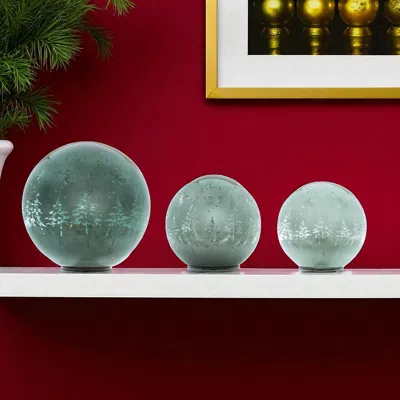 Hivvago Set Of Three Green Glass Trees Tabletop Sculpture With Led