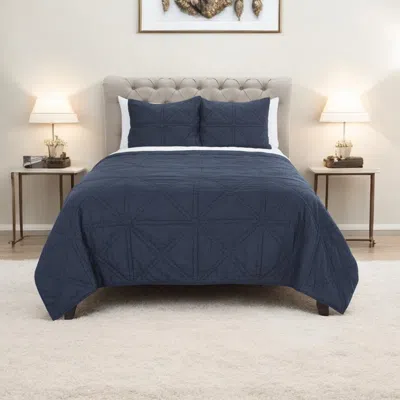 Hivvago Set Of Three Indigo Geometric King Quilt In Blue