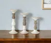 Hivvago Set Of Three Ivory And Natural Resin Tabletop Pillar Candle Holders In White
