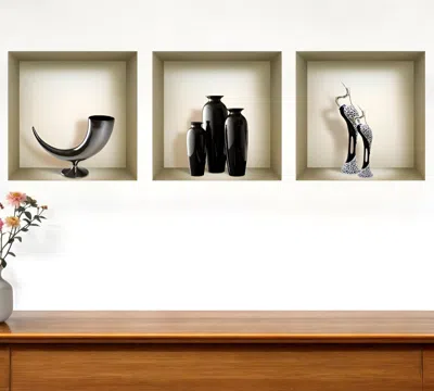 Hivvago Set Of Three Max Faux Niche 3d Peel And Stick Wall Decals In Black