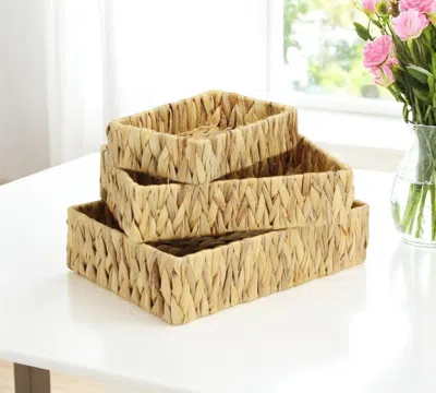 Hivvago Set Of Three Natural Water Hyacinth Rectangular Baskets In Brown