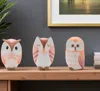 Hivvago Set Of Three Pink And Beige Terracotta Owl Figurine In Pink