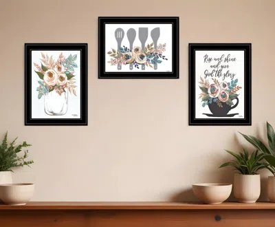 Hivvago Set Of Three Rise And Shine Kitchen Black Framed Print Kitchen Wall Art