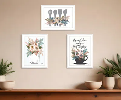 Hivvago Set Of Three Rise And Shine White Framed Print Kitchen Wall Art