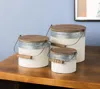 Hivvago Set Of Three Rustic White Metal Storage Cans In Neutral