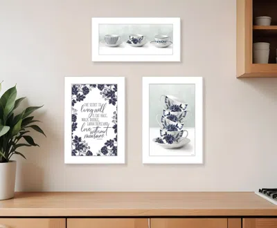 Hivvago Set Of Three Tea Tower With Cups And Sauces White Framed Print Kitchen Wall Art