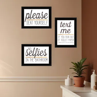 Hivvago Set Of Three Toilet Humor Black Framed Print Wall Art