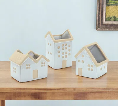 Hivvago Set Of Three White And Natural House Trio Pot Planters