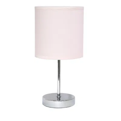 HIVVAGO SET OF TWO 12" SILVER METAL TABLE LAMP WITH BLUSH DRUM SHADE