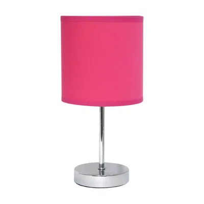 HIVVAGO SET OF TWO 12" SILVER METAL TABLE LAMP WITH HOT PINK DRUM SHADE