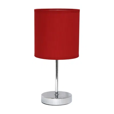 HIVVAGO SET OF TWO 12" SILVER METAL TABLE LAMP WITH RED DRUM SHADE