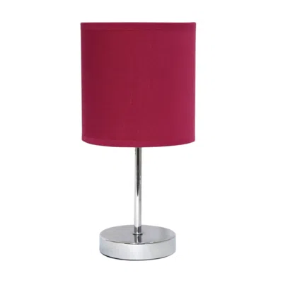 Hivvago Set Of Two 12" Silver Metal Table Lamp With Wine Drum Shade In Burgundy
