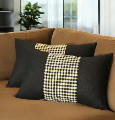 Hivvago Set Of Two 12" X 20" Black And Yellow Houndstooth Fabric Lumbar Throw Pillows