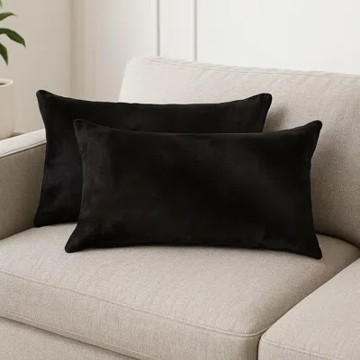 Hivvago Set Of Two 12" X 20" Black Cowhide Throw Pillows