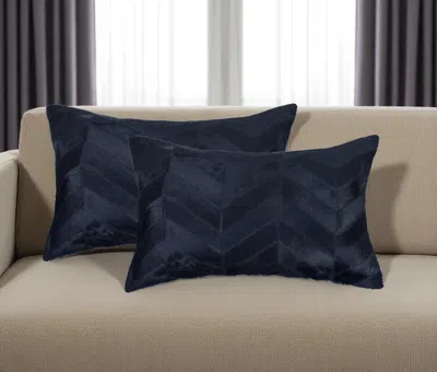 Hivvago Set Of Two 12" X 20" Black Lumbar Chevron Cowhide Throw Pillows
