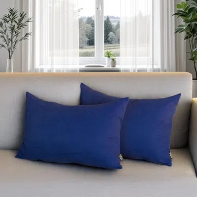 Hivvago Set Of Two 12" X 20" Blue Fabric Lumbar Throw Pillows