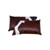 Hivvago Set Of Two 12" X 20" Brown And White Cowhide Throw Pillow In Burgundy