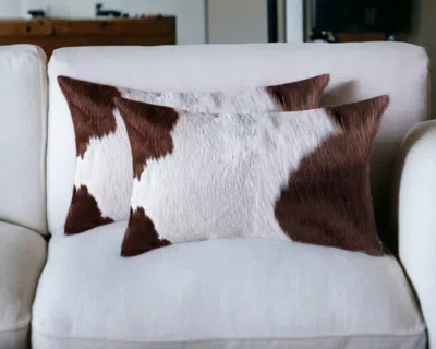 Hivvago Set Of Two 12" X 20" Brown And White Genuine Cowhide Throw Pillows