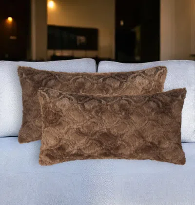 Hivvago Set Of Two 12" X 20" Brown Faux Fur Lumbar Throw Pillows