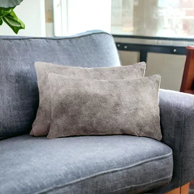 Hivvago Set Of Two 12" X 20" Gray Cowhide Throw Pillow
