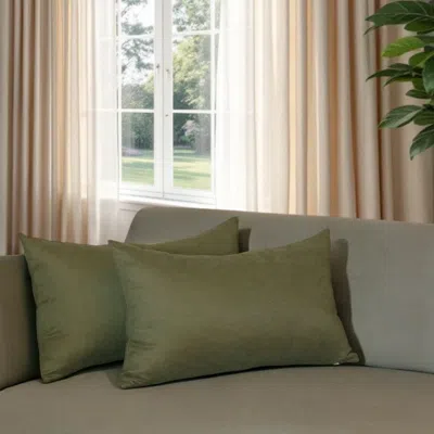 Hivvago Set Of Two 12" X 20" Green Fabric Lumbar Throw Pillows