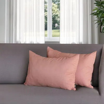 Hivvago Set Of Two 12" X 20" Pink Fabric Lumbar Throw Pillows