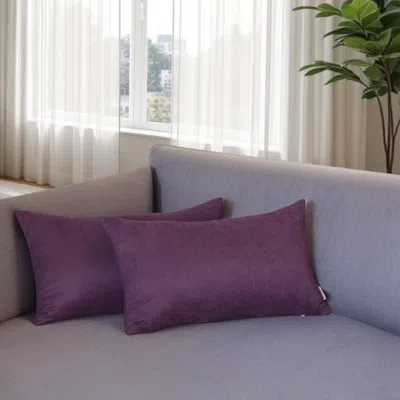 Hivvago Set Of Two 12" X 20" Purple Fabric Lumbar Throw Pillows In Brown
